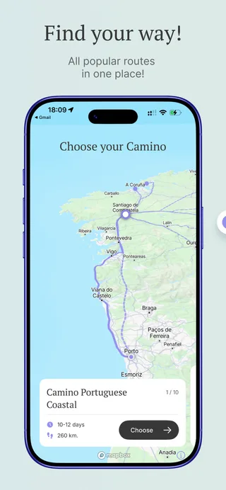 Camino.Today route map: every Camino on one map, with distance and days for the Camino Portugués Coastal
