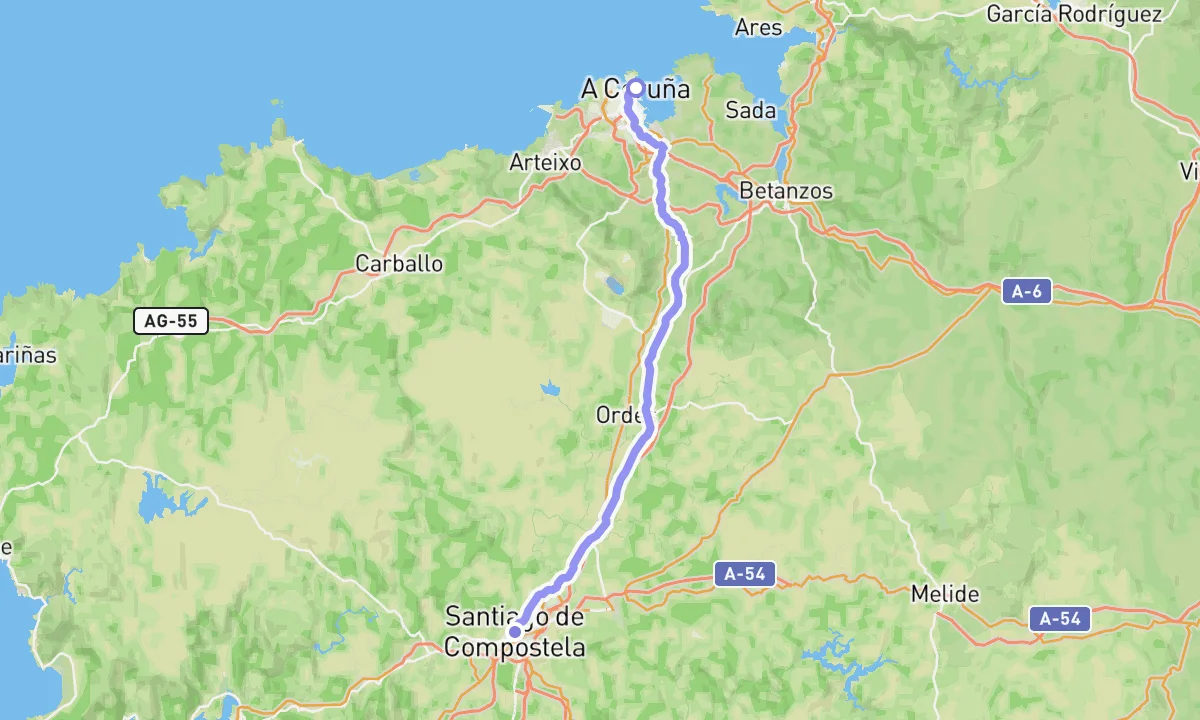 Camino Inglés from A Coruña on the map