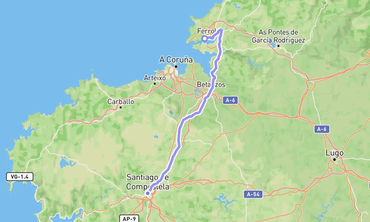 Camino Inglés on the map