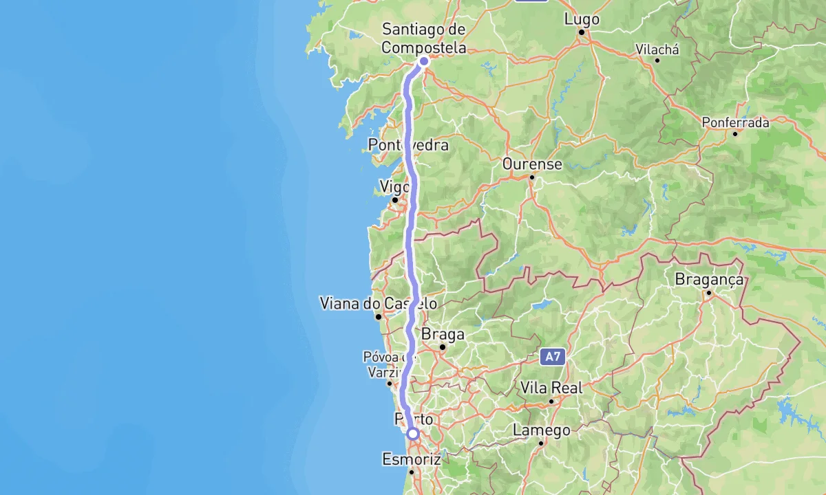 Camino Portugués Central on the map