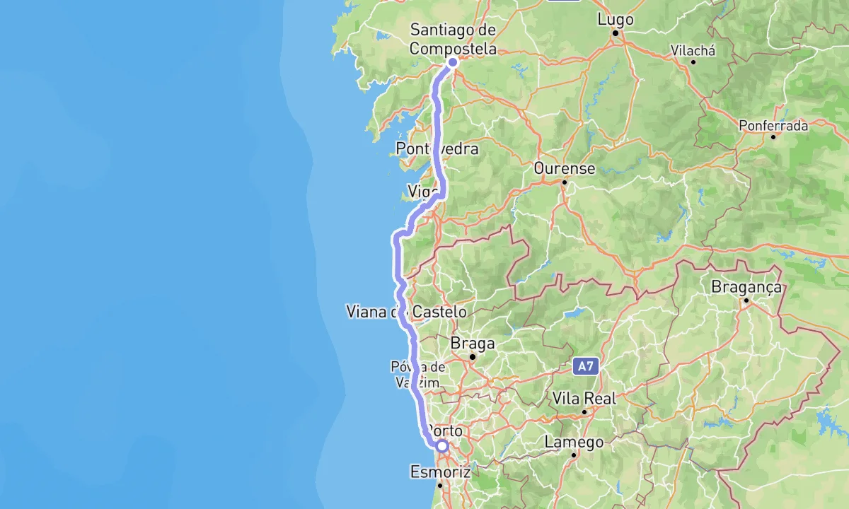 Camino Portugués Coastal on the map