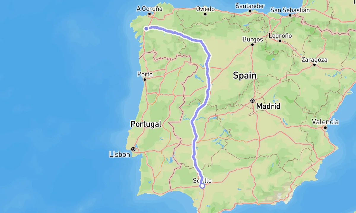 Vía de la Plata on the map